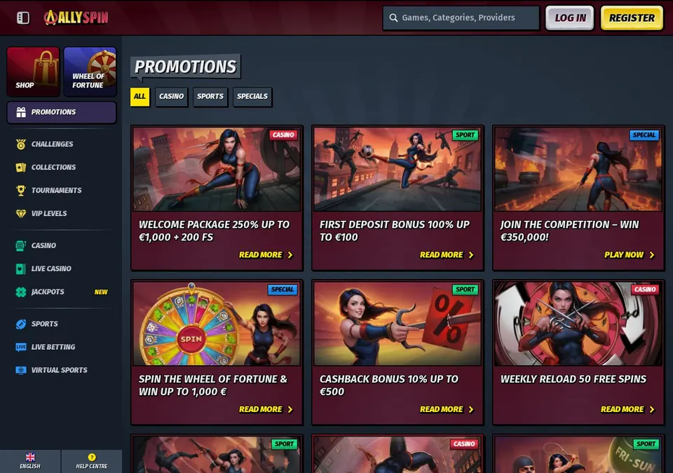 AllySpin: Bonusseite (Screenshot von allyspin.com)