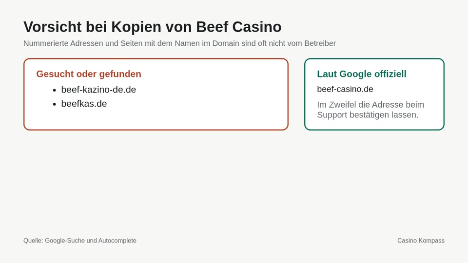 Warnung vor Kopien und Spiegelseiten von Beef Casino