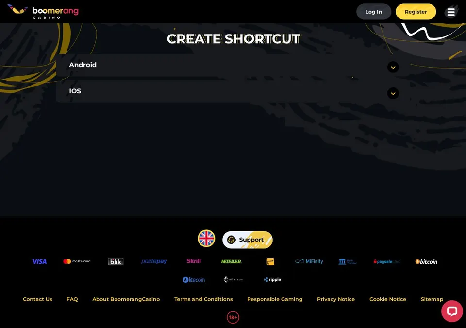 Boomerang Casino: App-Seite (Screenshot von boomerang-casino.com)