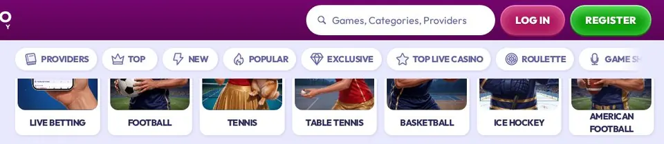 Casinoinfinity: Spielelobby (Screenshot von casinoinfinity.com)