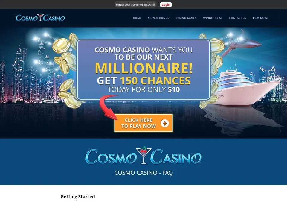 Cosmo Casino: Kassenseite mit Zahlungsmethoden (Screenshot von www.cosmocasino.com)