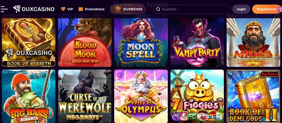 Dux Casino: Spielelobby (Screenshot von www.duxcasino.com)