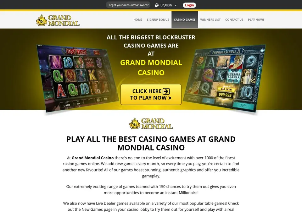 Grand Mondial: Spieleübersicht (Screenshot von grandmondial.casino)