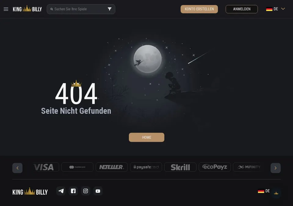King Billy: Kassenseite mit Zahlungsmethoden (Screenshot von kingbillycasino19.com)