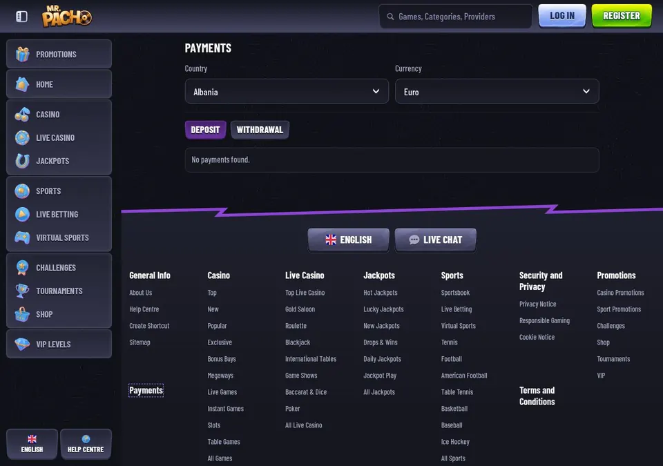 MrPacho: Kassenseite mit Zahlungsmethoden (Screenshot von mrpacho.com)