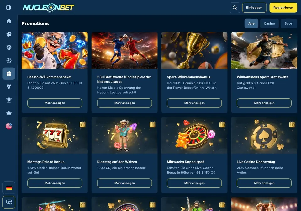 Nucleonbet: Bonusseite (Screenshot von nucleonbet.com)