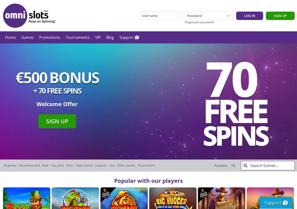 Omnislots: Startseite (Screenshot von omnislots.com)