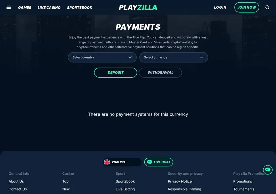 Playzilla: Kassenseite mit Zahlungsmethoden (Screenshot von playzilla.com)