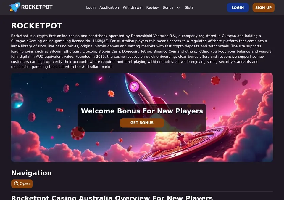 Rocketpot: Startseite (Screenshot von rocketpot.io)