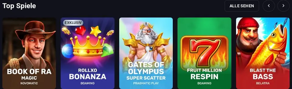 RollXO casino: Spielelobby (Screenshot von www.rollxo.com)