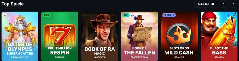 SlotLords casino: Spielelobby (Screenshot von www.slotlords.com)