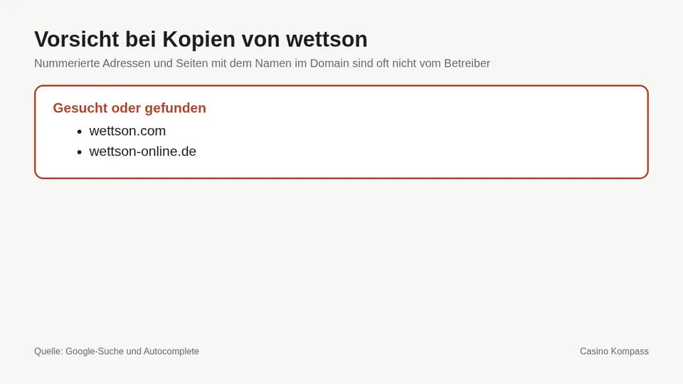 Warnung vor Kopien und Spiegelseiten von wettson