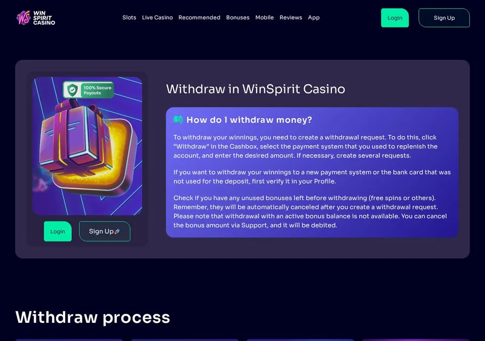 Winspirit: Kassenseite mit Zahlungsmethoden (Screenshot von winspirit1.com)